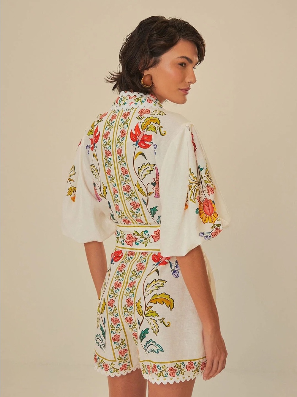 NWOT Farm Rio Floral Insects Linen Blend Romper - Picture 3 of 9